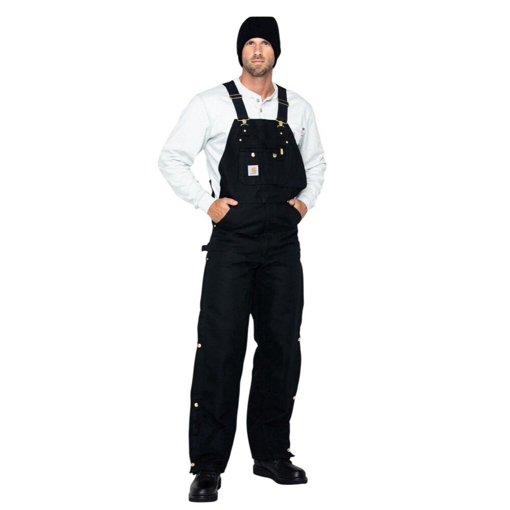 Carhartt Double Knee Men’s 48x30 Canvas Bib Overalls Carpenter Pants Black NWOT